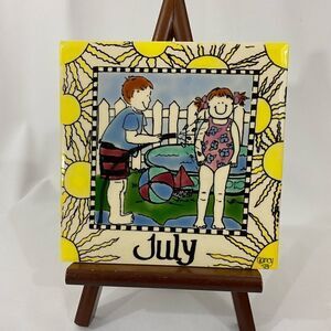 Vintage Month July Nancy DeYoung H&R Johnson Ceramic Calendar Tile Trivet